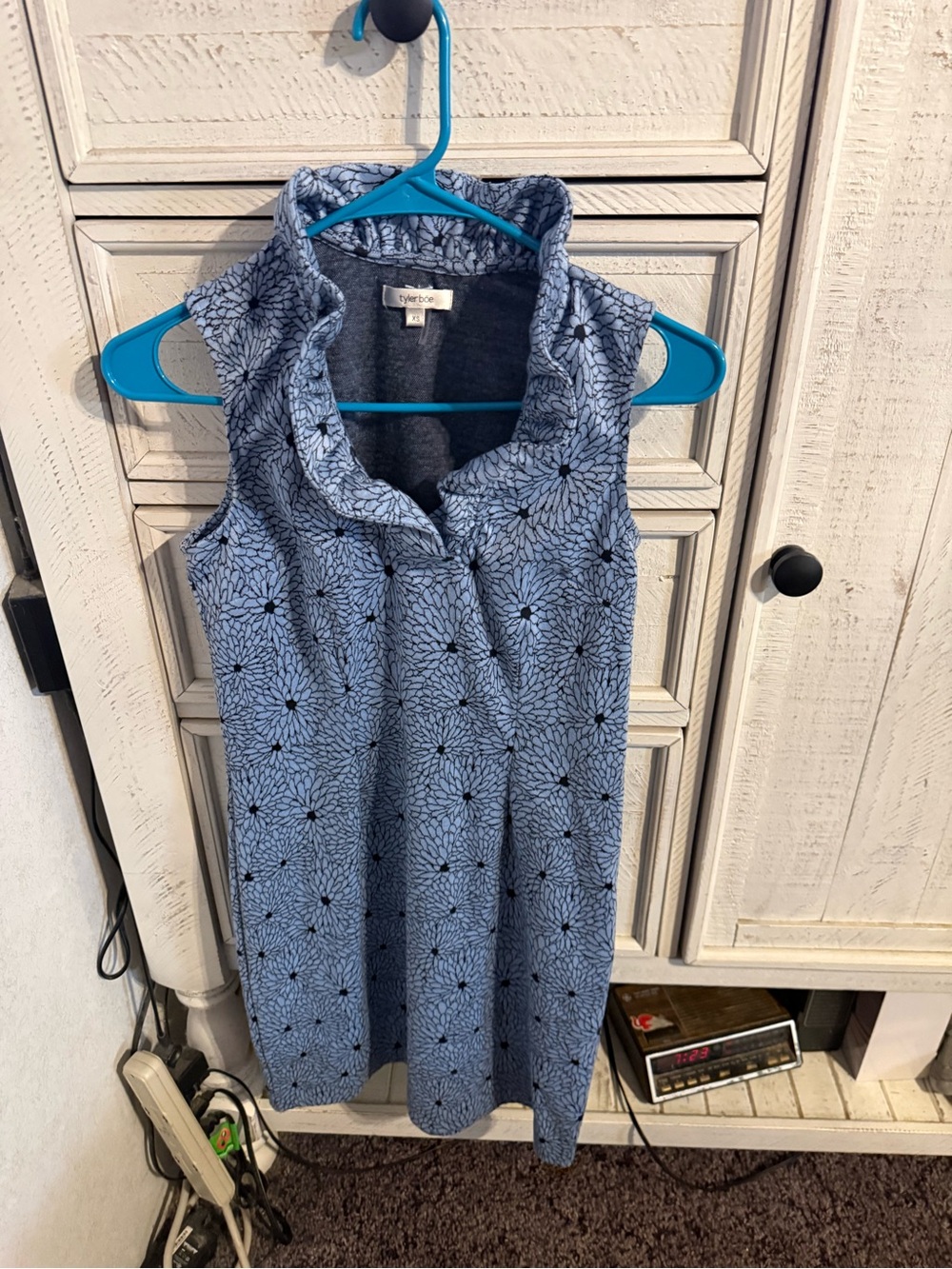 Tyler Boe Light Blue Sleeveless Floral Knit Midi Dress